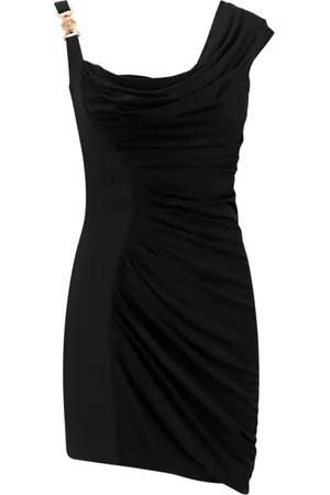 VERSACE Femme, Robes, Noir, Taille: 38 FR Robe Drapée en Viscose avec Bas Asymétrique