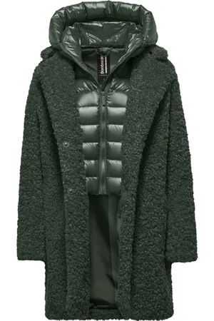 Bomboogie Femme, Manteaux, Vert, Taille: 38 FR Manteau en Sherpa avec Capuche Amovible