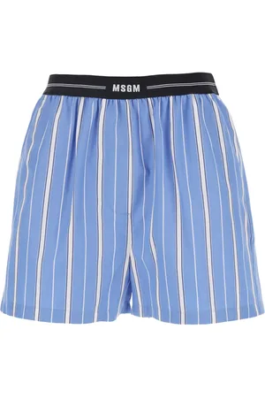 Msgm Femme, Shorts, Bleu, Taille: 34 FR Shorts Bermuda à Rayures Bleues Taille Élastique