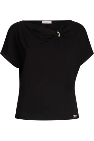 Liu Jo Femme, Tops, Noir, Taille: 34 FR T-shirt asymétrique en coton avec détail bijou