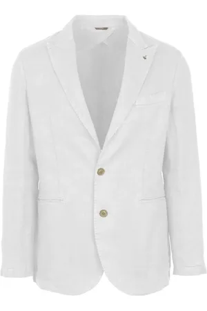 At.p.Co Homme, Vestes, Blanc, Taille: M Blazer en Lin Blanc avec Revers Pointus