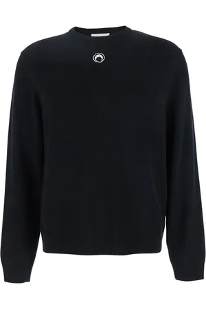 Marine Serre Homme, Pulls, Noir, Taille: L Pull à col rond en tricot avec logo lunaire