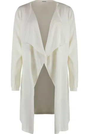 Malo Femme, Pulls, Blanc, Taille: 40 FR Gilet Tricot Soie Coton Col Châle