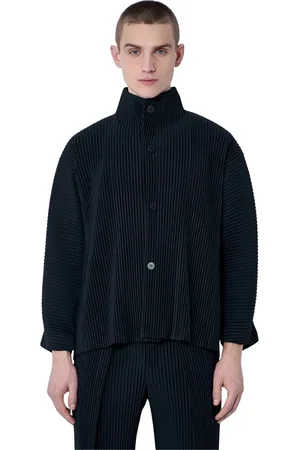 Issey Miyake Homme, Vestes, Noir, Taille: XL Veste à Col Montant Plissée