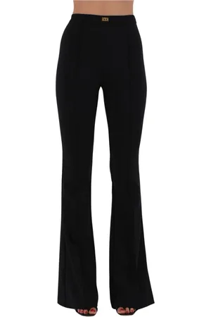 Elisabetta Franchi Femme, Pantalons, Noir, Taille: 40 FR Pantalon évasé en crêpe avec plaque logo