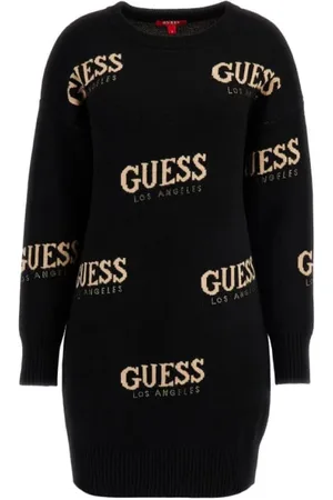 Guess Femme, Robes, Noir, Taille: 36 FR Robe Tricotée avec Logo - Noir