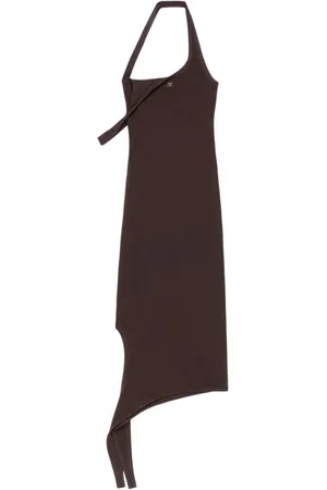 Courrèges Femme, Robes, Brun, Taille: 38 FR Robe Midi Marron avec Encolure Asymétrique