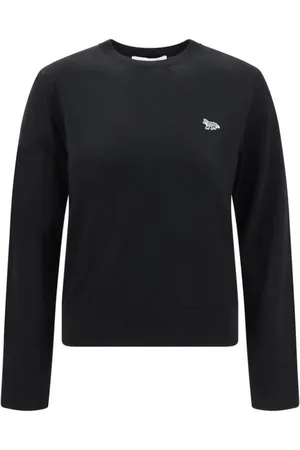 Maison Kitsuné Femme, Pulls, Noir, Taille: 40 FR Pull en Laine avec Patch Renard et Col Côtelé