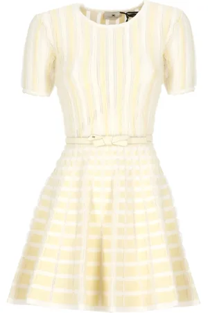 Elisabetta Franchi Femme, Robes, Jaune, Taille: 38 FR Robe Jaune en Viscose avec Col Rond