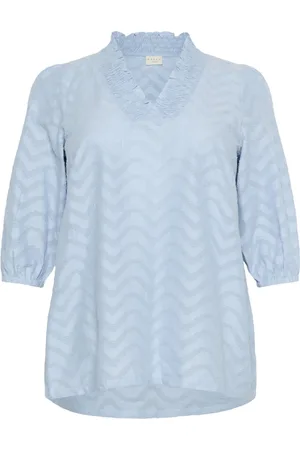 Kaffe Femme, Blouses et Chemises, Bleu, Taille: 56 FR Chemisier en Chambray Doux avec Manches ¾