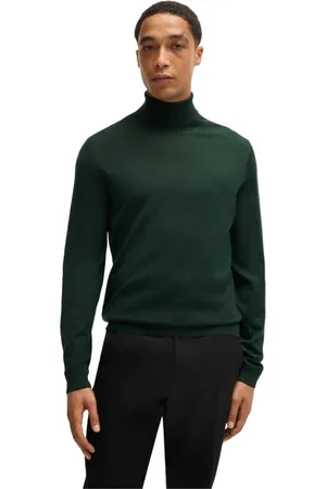HUGO BOSS Homme, Pulls, Vert, Taille: S Pull Col Roulé en Laine Mérinos