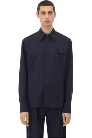 Bottega Veneta Homme, Chemises, Bleu, Taille: M Chemise Bleue en Laine à Poches Triangle