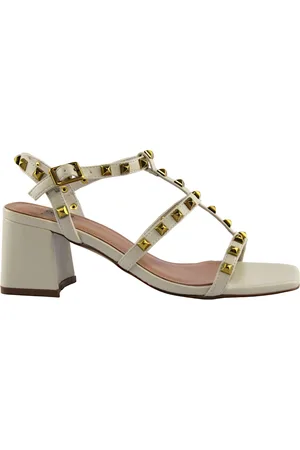 Bibi Lou Femme, Chaussures, Blanc, Taille: 38 EU Sandales à talons hauts en cuir blanc cloutées