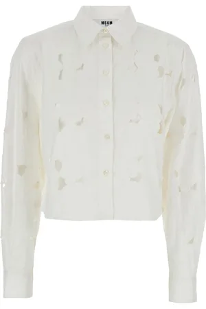 Msgm Femme, Blouses et Chemises, Blanc, Taille: 36 FR Chemise Blanche en Coton Perforée Femme
