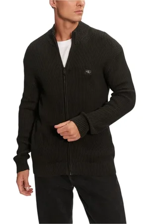 Calvin Klein Homme, Pulls, Noir, Taille: XL Cardigan zippé côtelé pour homme
