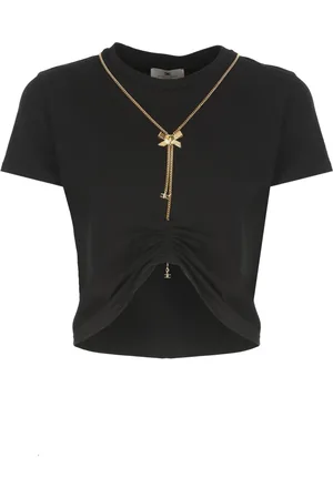 Elisabetta Franchi Femme, Tops, Noir, Taille: 40 FR T-shirt Noir en Coton avec