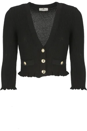 Elisabetta Franchi Femme, Pulls, Noir, Taille: 42 FR Pull Noir à Col en V avec Boutons