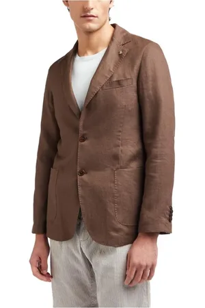 At.p.Co Homme, Vestes, Brun, Taille: S Blazer en Lin Marron Slim Fit
