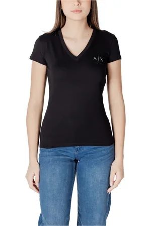 Armani Exchange Femme, Tops, Noir, Taille: 40 FR T-shirt noir en coton à col en V