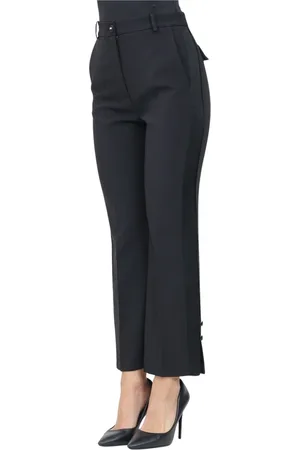 Elisabetta Franchi Femme, Pantalons, Noir, Taille: 44 FR Pantalon de Smoking Noir avec Bandes en Satin