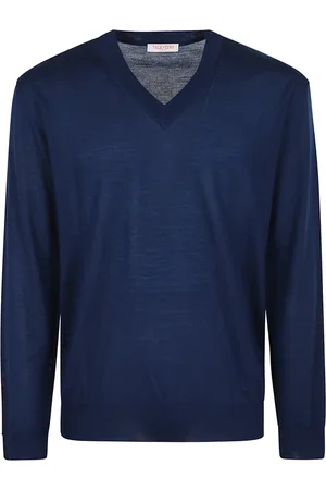 VALENTINO GARAVANI Homme, Pulls, Bleu, Taille: M Pull en laine à col en V Signature