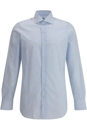 Finamore Homme, Chemises, Bleu, Taille: 2XL Chemise en coton rayée