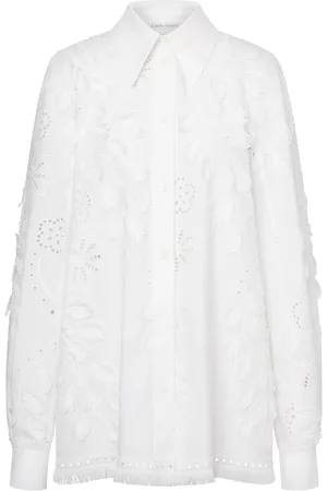 Alberta Ferretti Femme, Blouses et Chemises, Blanc, Taille: 38 FR Chemise Blanche Brodée de Fleurs