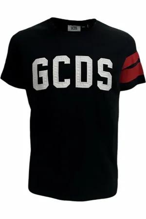 GCDS Homme, Tops, Noir, Taille: S T-shirt noir en coton à manches courtes avec patch logo