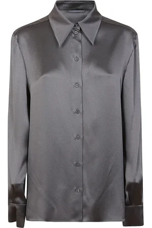 Alberta Ferretti Femme, Blouses et Chemises, Gris, Taille: 38 FR Soie Grise Chemise Col Pointu