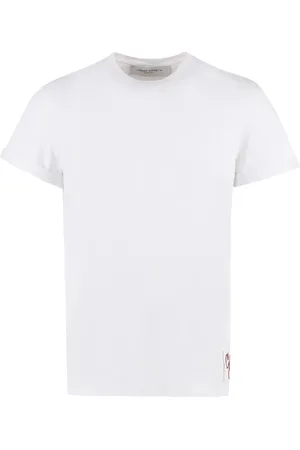 Golden Goose Homme, Tops, Blanc, Taille: L T-shirt Ras du Cou en Coton Côtelé
