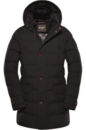 MOORER Homme, Manteaux, Noir, Taille: M Veste matelassée en plumes doie avec col intérieur en fourrure amovible