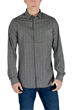 Armani Exchange Homme, Chemises, Noir, Taille: XS Chemise à Motif Géométrique avec Col Classique
