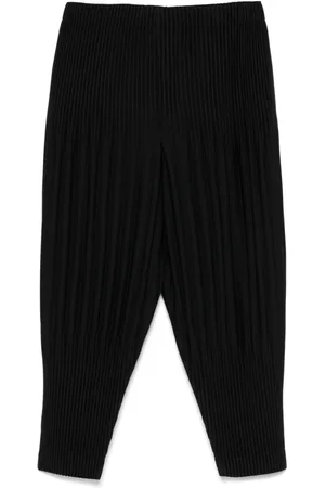 Issey Miyake Homme, Pantalons, Noir, Taille: L Pantalon Noir Plissé Taille Élastique