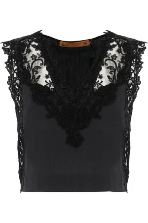 ERMANNO SCERVINO Femme, Tops, Noir, Taille: 38 FR Haut sans Manches en Coton avec Dentelle