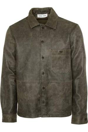 Samsøe Samsøe Homme, Vestes, Gris, Taille: L Veste Chemise en Cuir à Col Classique