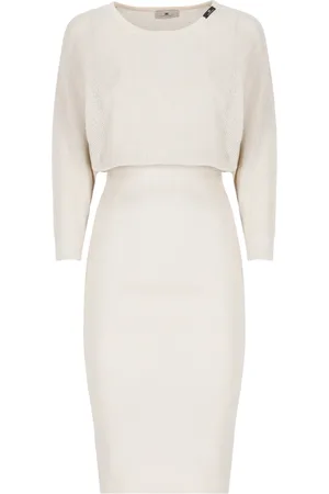 Elisabetta Franchi Femme, Robes, , Taille: 40 FR Pull en Viscose Ivoire avec Motif Perforé