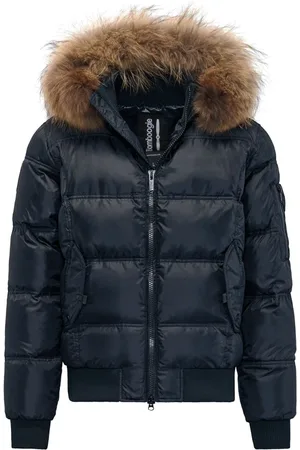 Bomboogie Homme, Vestes, Bleu, Taille: M Blouson Bomber Matelassé avec Bordure en Fourrure