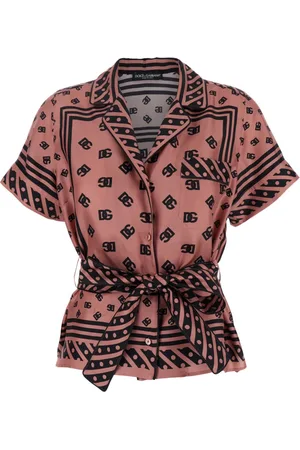 Dolce & Gabbana Femme, Blouses et Chemises, Rose, Taille: 36 FR Chemise Rose avec Logo Imprimé en Soie Femme