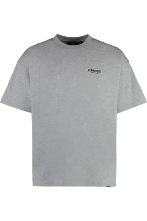 Represent Homme, Tops, Gris, Taille: S T-shirt ras du cou en coton avec maxi imprimé