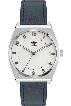 adidas Homme, Accessoires, Bleu, Taille: ONE Size Montre à Quartz Analogique en Cuir Bleu et Gris