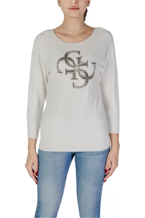 Guess Femme, Pulls, Blanc, Taille: 46 FR Pull ample en maille Emerie 4G