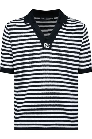 Dolce & Gabbana Homme, Tops, Noir, Taille: M Polo Rayé Bleu Blanc Col en V