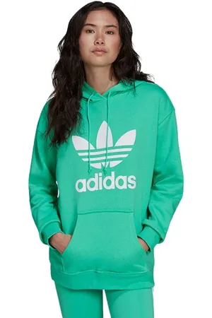 adidas Femme, Sweatshirts et sweats à capuche, Vert, Taille: 46 FR Adicolor Trefoil Sweat à capuche