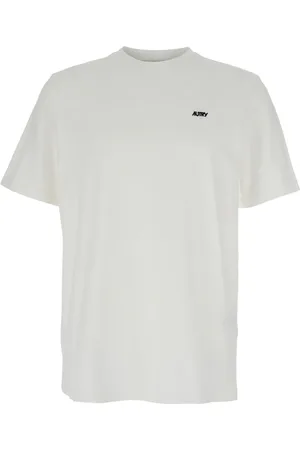Autry Homme, Tops, Blanc, Taille: M T-shirt blanc avec logo brodé coton homme