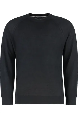Paolo Pecora Homme, Pulls, Noir, Taille: S Pull à col rond en lin et coton côtelé