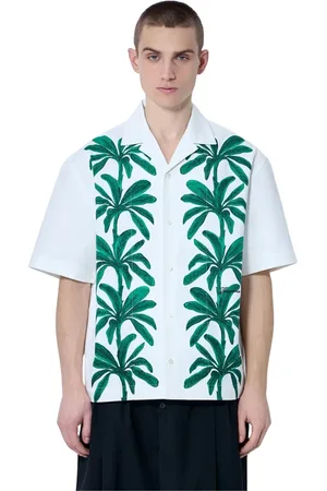 Jacquemus Homme, Chemises, Blanc, Taille: M Chemise en Popeline de Coton à Imprimé Tropical