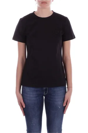 Dondup Femme, Tops, Noir, Taille: 38 FR T-shirt Noir avec Logo Slim Fit