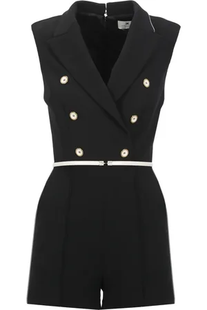 Elisabetta Franchi Femme, Combinaisons et Ensembles, Noir, Taille: 38 FR Combinaison Noire en Crêpe Sans Manches Ceinturée