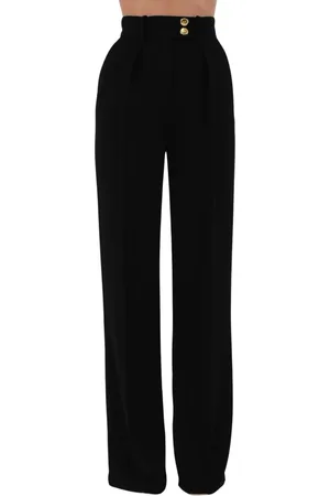 Elisabetta Franchi Femme, Pantalons, Noir, Taille: 36 FR Pantalon fluide en crêpe avec boutons dorés
