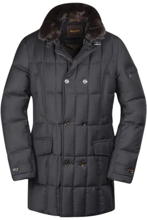 MOORER Homme, Manteaux, Gris, Taille: 2XL Manteau en duvet à double boutonnage avec col en fourrure détachable